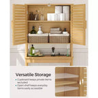 Meuble de rangement au-dessus des toilettes, meuble avec étagère intérieure réglable et barre stabilisatrice inférieure, étagère de toilettes, beige naturel