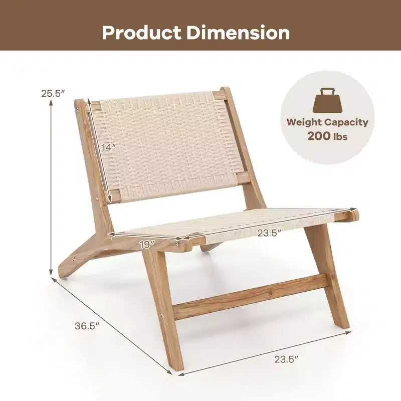 Fauteuil d'appoint moderne Costway de style scandinave avec pouf, cadre en bois de teck, style rustique