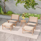 Fauteuil d'appoint moderne Costway de style scandinave avec pouf, cadre en bois de teck, style rustique
