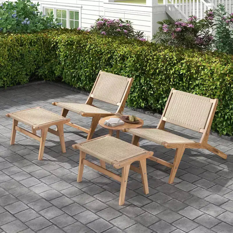 Fauteuil d'appoint moderne Costway de style scandinave avec pouf, cadre en bois de teck, style rustique