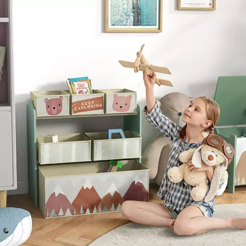 Meuble de Rangement pour Jouets Qaba avec 6 Bacs de Rangement, Unité de Rangement pour Enfants pour Chambre à Coucher, Chambre d'Enfants, 63,5 x 30,5 x 66 cm