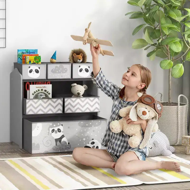 Meuble de Rangement pour Jouets Qaba avec 6 Bacs de Rangement, Unité de Rangement pour Enfants pour Chambre à Coucher, Chambre d'Enfants, 63,5 x 30,5 x 66 cm