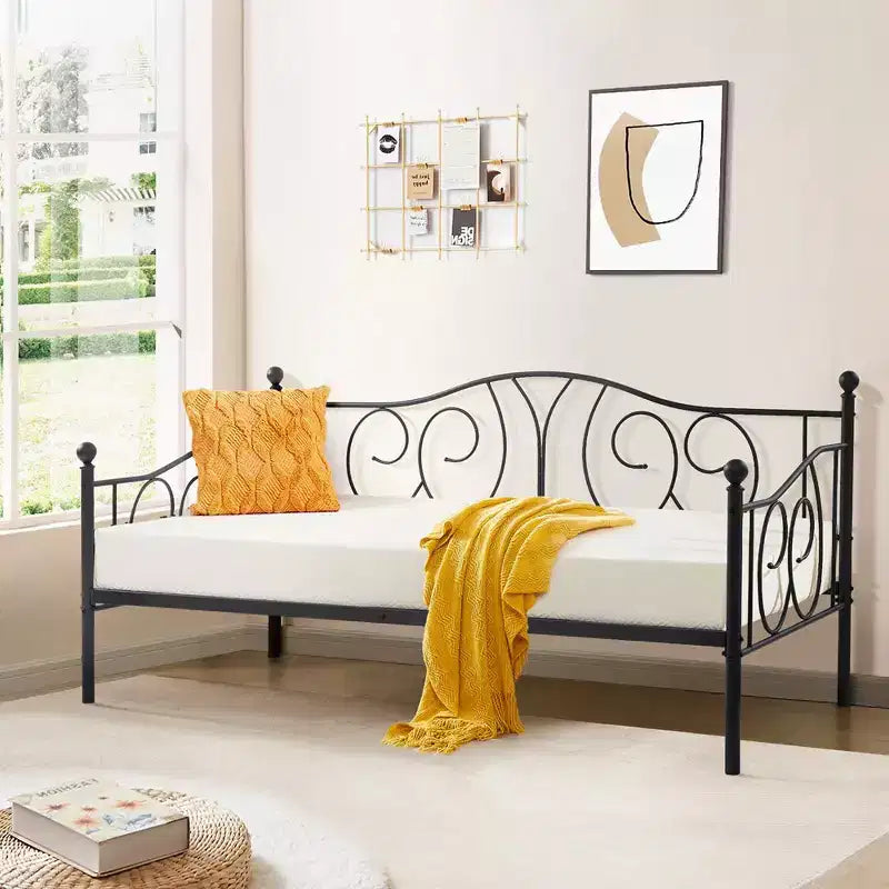 VECELO Cadre de lit de repos double en métal, lit-canapé avec rangement sous le lit, montage facile, pas besoin de sommier tapissier