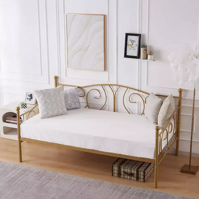 VECELO Cadre de lit de repos double en métal, lit-canapé avec rangement sous le lit, montage facile, pas besoin de sommier tapissier