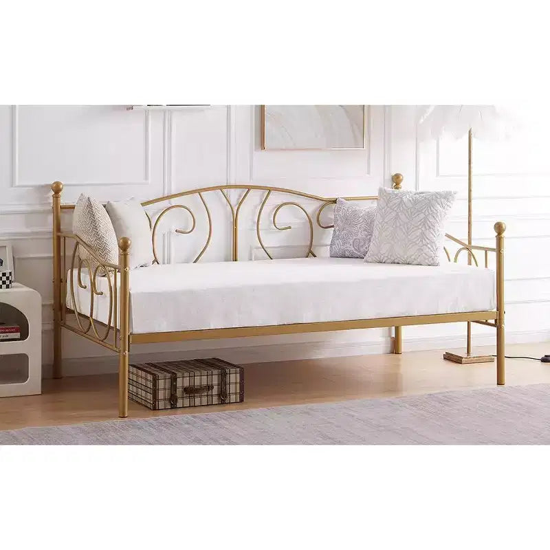 VECELO Cadre de lit de repos double en métal, lit-canapé avec rangement sous le lit, montage facile, pas besoin de sommier tapissier