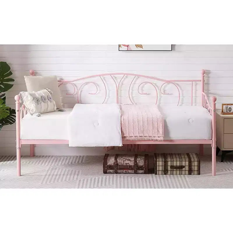 VECELO Cadre de lit de repos double en métal, lit-canapé avec rangement sous le lit, montage facile, pas besoin de sommier tapissier