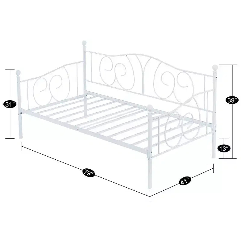VECELO Cadre de lit de repos double en métal, lit-canapé avec rangement sous le lit, montage facile, pas besoin de sommier tapissier