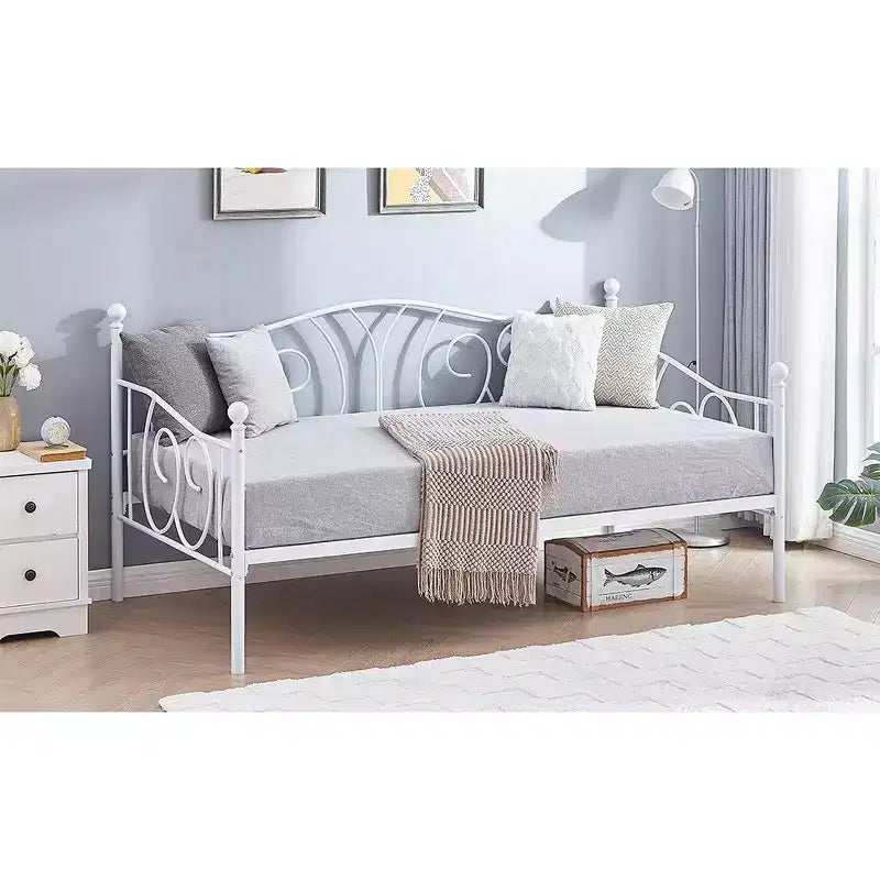 VECELO Cadre de lit de repos double en métal, lit-canapé avec rangement sous le lit, montage facile, pas besoin de sommier tapissier