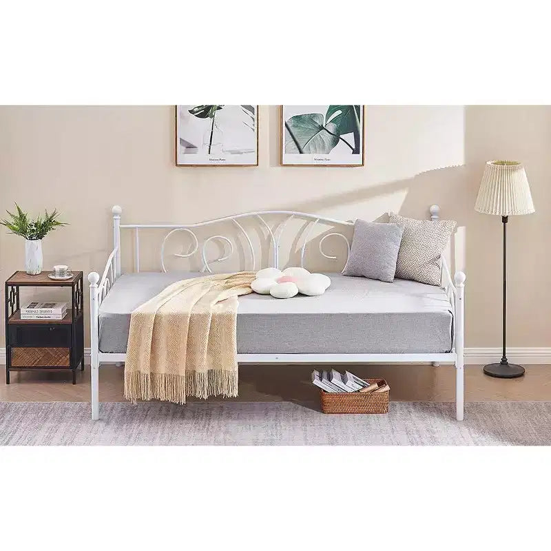 VECELO Cadre de lit de repos double en métal, lit-canapé avec rangement sous le lit, montage facile, pas besoin de sommier tapissier