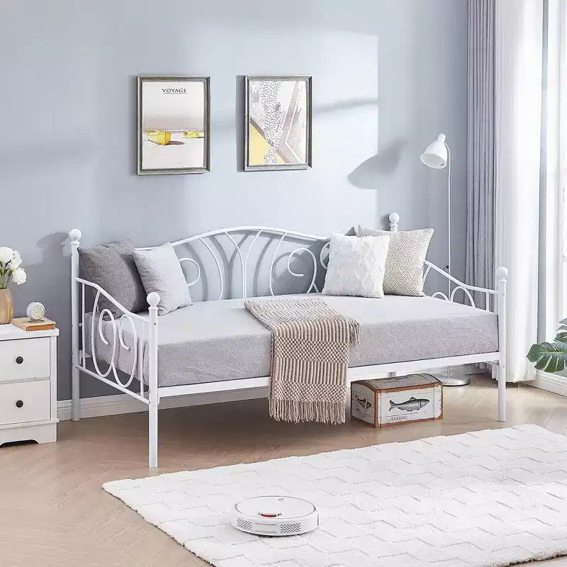 VECELO Cadre de lit de repos double en métal, lit-canapé avec rangement sous le lit, montage facile, pas besoin de sommier tapissier