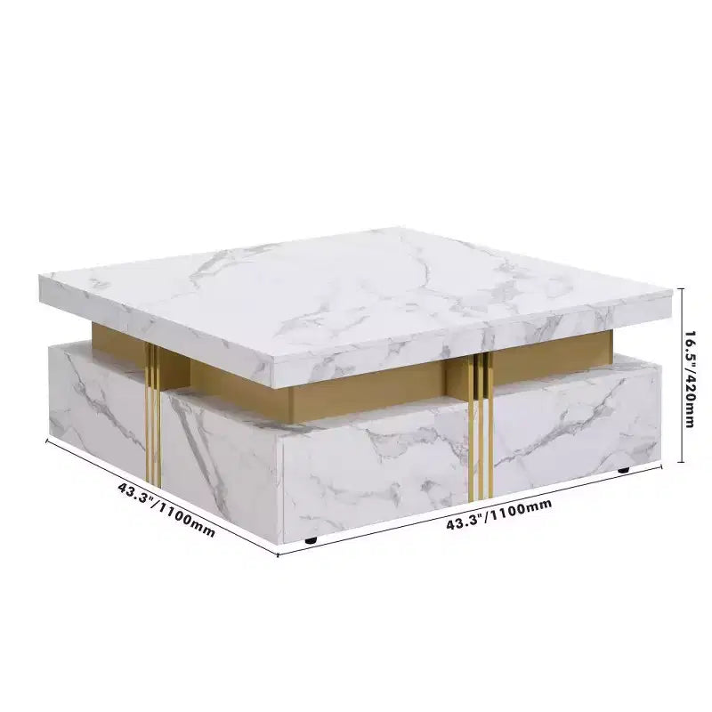 Tables basses avec 4 tiroirs de rangement, table de cocktail carrée au design moderne pour salon, bureau, chambre à coucher 16.5P x 43.3L x 43.3H