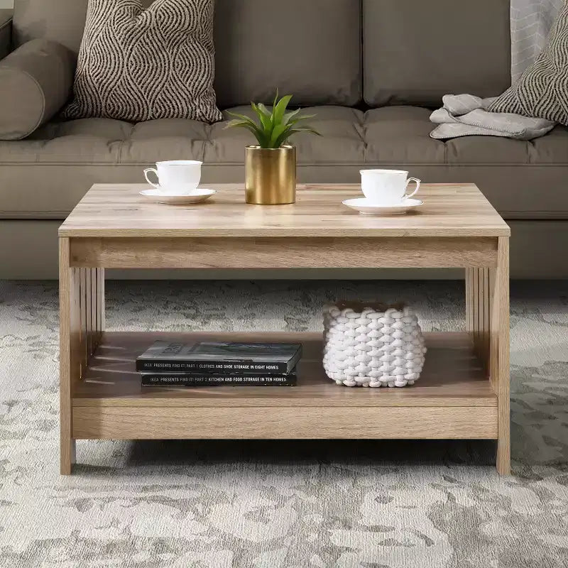 Table basse carrée de style rustique AndMakers de 31,5 po avec rangement ouvert pour salon
