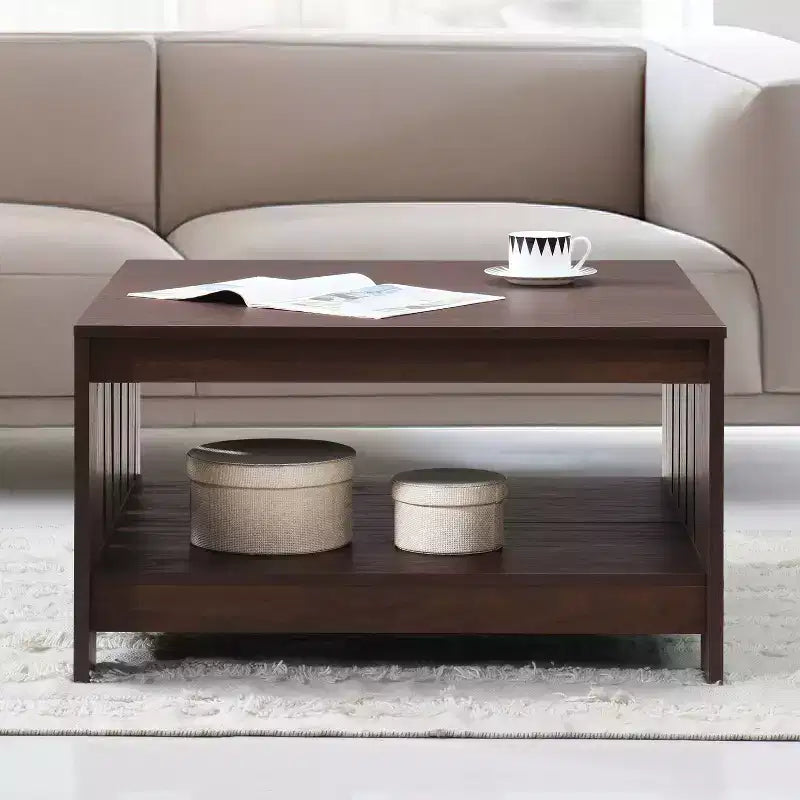 Table basse carrée de style rustique AndMakers de 31,5 po avec rangement ouvert pour salon