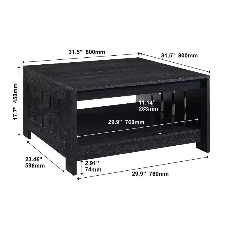 Table basse carrée de style rustique AndMakers de 31,5 po avec rangement ouvert pour salon