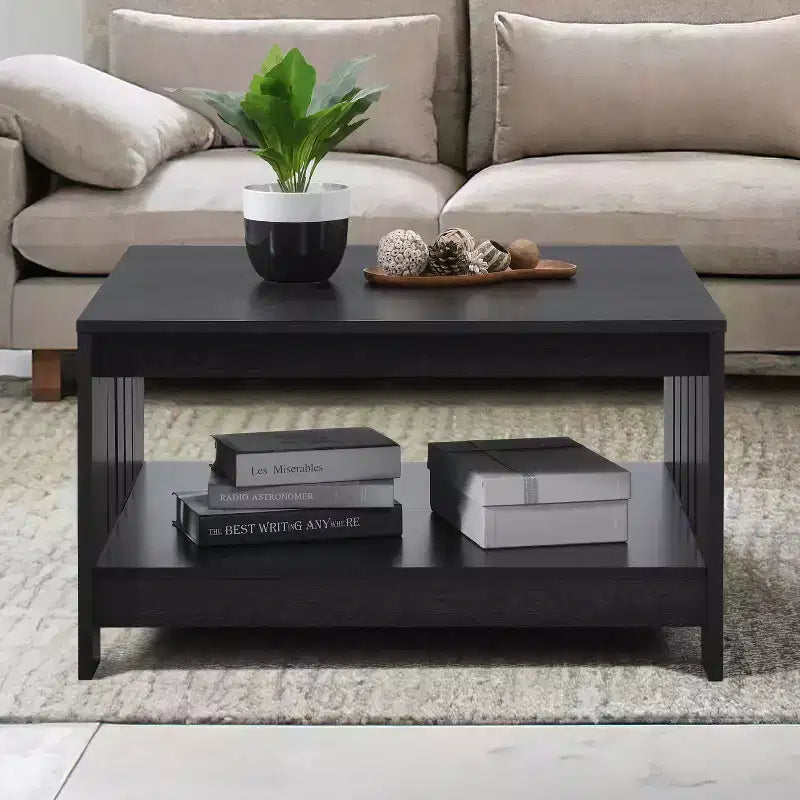 Table basse carrée de style rustique AndMakers de 31,5 po avec rangement ouvert pour salon