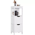 Wooden Bathroom Floor Cabinet Freestanding Storage Organizer with Adjustable Shelves and Drawers White