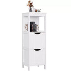Wooden Bathroom Floor Cabinet Freestanding Storage Organizer with Adjustable Shelves and Drawers White