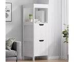 Meuble bas de salle de bain en bois, organisateur de rangement autoportant avec étagères réglables et tiroirs, blanc